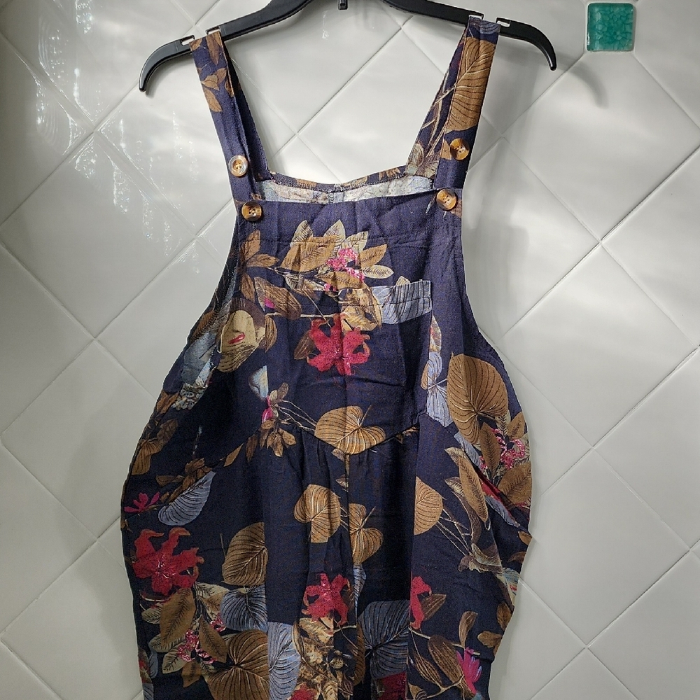Fall Floral Patterned Overalls
